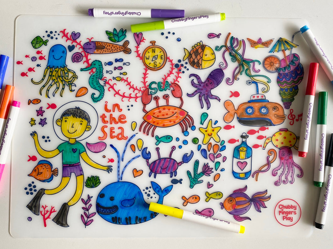 Colouring Placemat : Under the Sea + Washable Marker Set