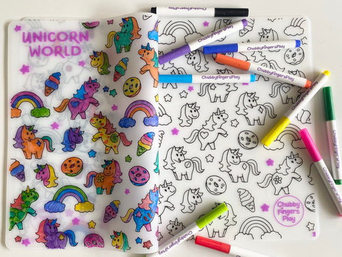 Colouring Placemat : Unicorn World + Washable Marker set